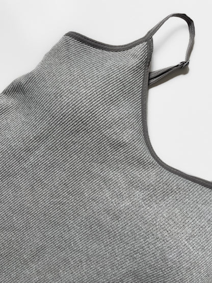 Grey Ribbed Singlet Top with Built in Bra