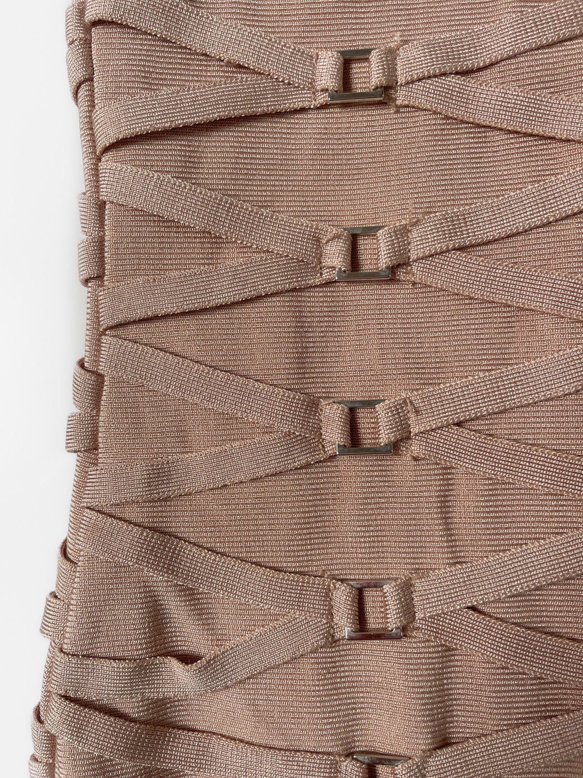 Mock Neck Buckle Bandage Dress in Dusty Pink Peach