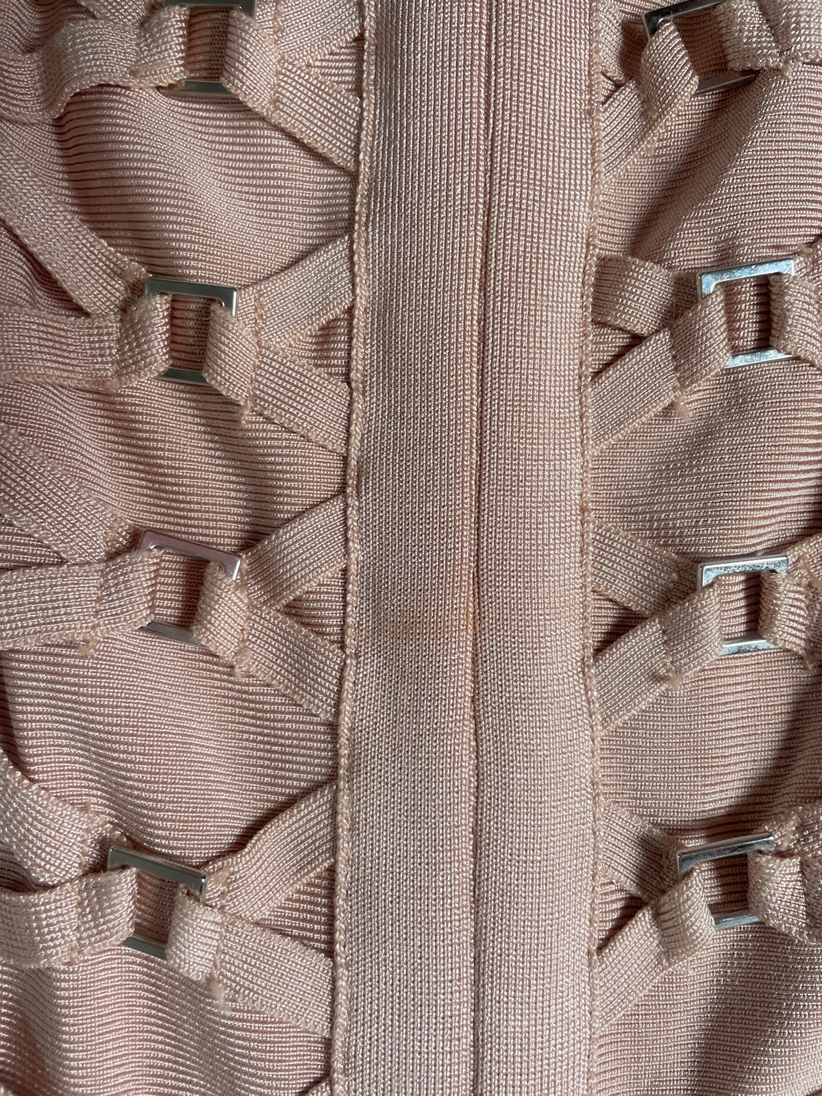 Mock Neck Buckle Bandage Dress in Dusty Pink Peach
