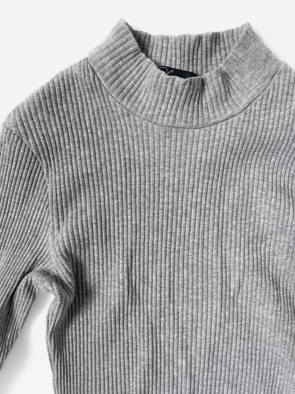 Ribbed Mock Neck Cropped Skivvy in Grey
