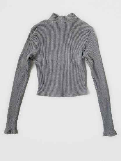 Ribbed Mock Neck Cropped Skivvy in Grey