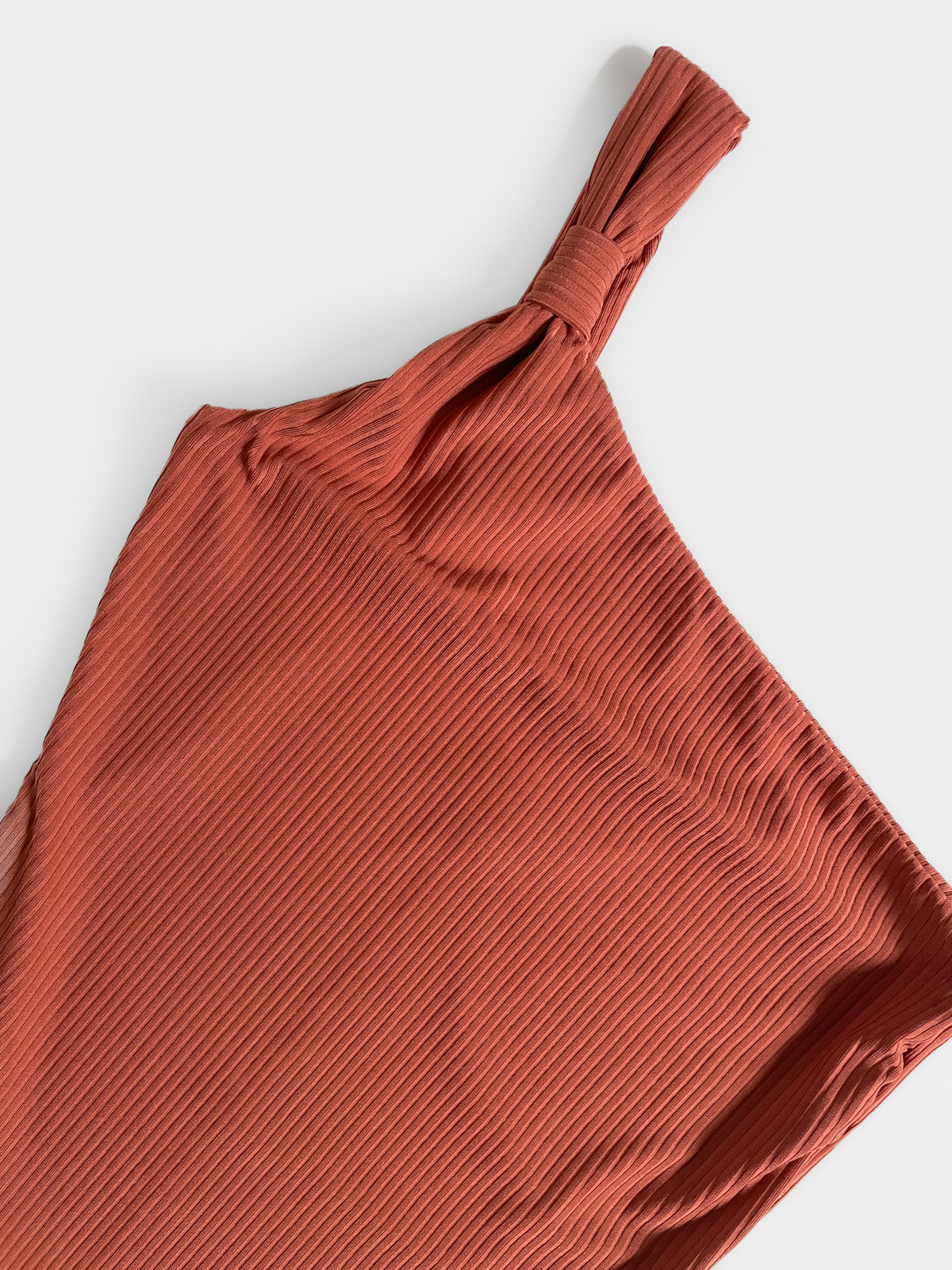 One Sleeve Ribbed Bodysuit in Burnt Ochre