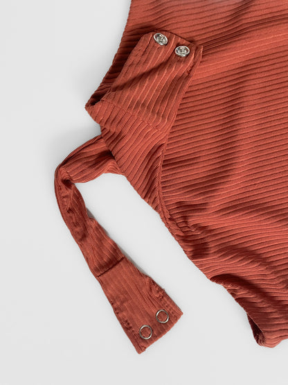 One Sleeve Ribbed Bodysuit in Burnt Ochre