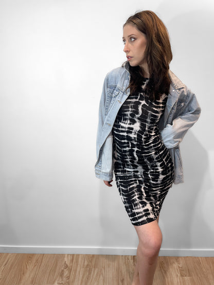 Stretch Jersey Bodycon Dress in Black & White Abstract