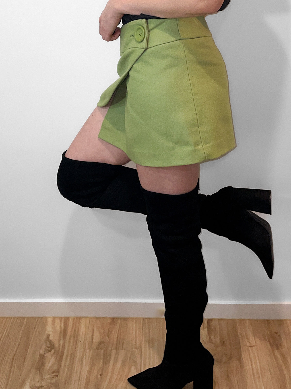 Woollen Mod Mini Wrap Skirt in Chartreuse Green