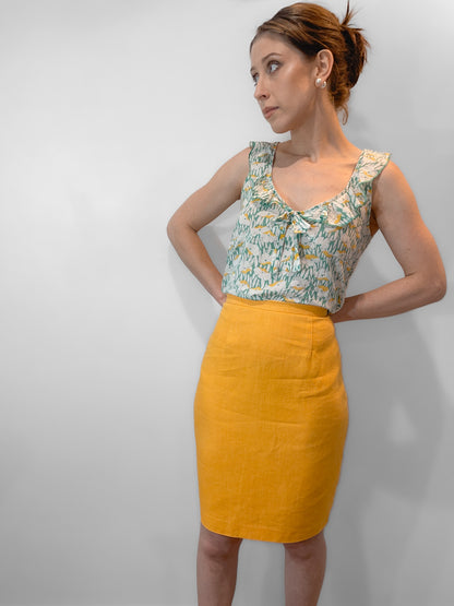 Golden Yellow Mustard Linen Pencil Skirt