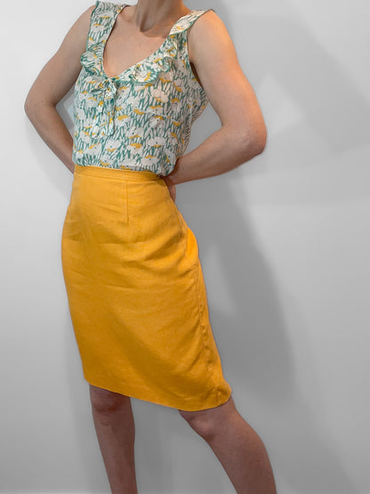 Golden Yellow Mustard Linen Pencil Skirt