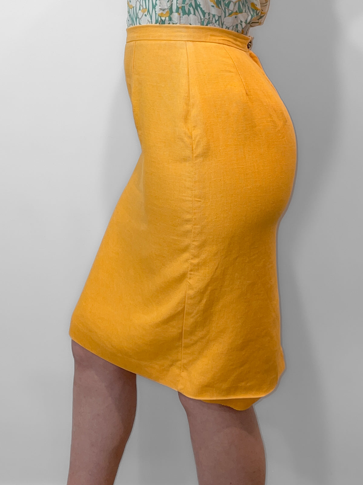 Golden Yellow Mustard Linen Pencil Skirt