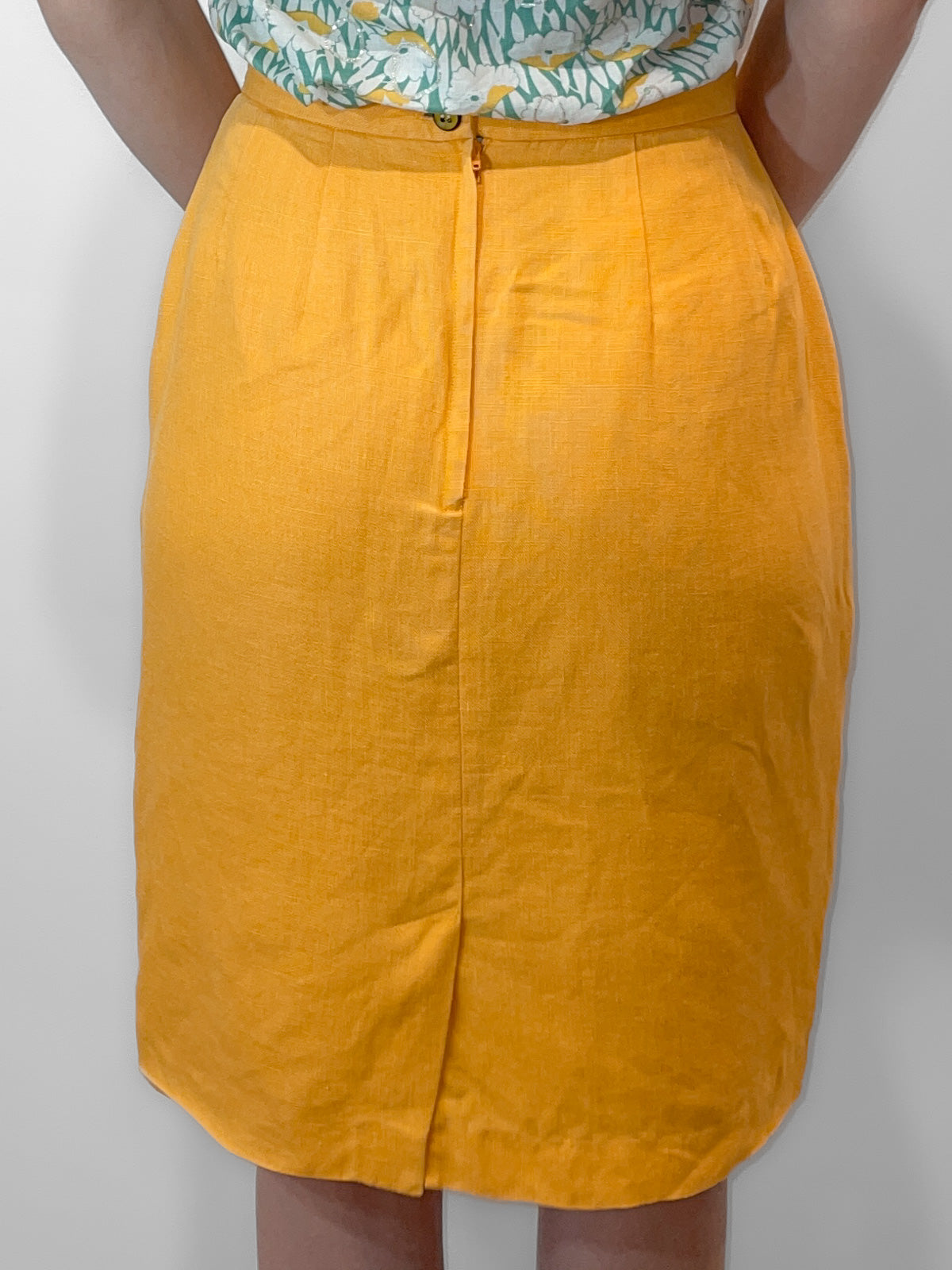 Golden Yellow Mustard Linen Pencil Skirt
