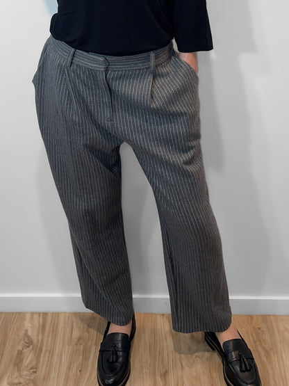 Pinstripe Grey Knit Soft Wool & Cotton Trousers
