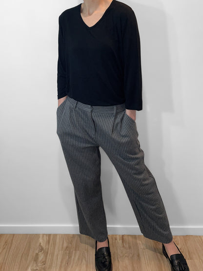 Pinstripe Grey Knit Soft Wool & Cotton Trousers