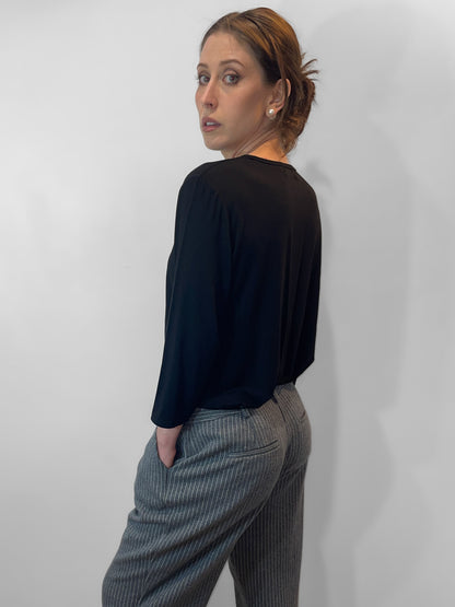 Pinstripe Grey Knit Soft Wool & Cotton Trousers
