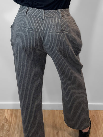 Pinstripe Grey Knit Soft Wool & Cotton Trousers