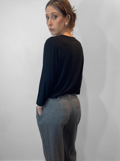 Pinstripe Grey Knit Soft Wool & Cotton Trousers
