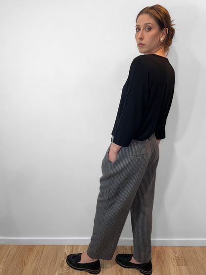 Pinstripe Grey Knit Soft Wool & Cotton Trousers