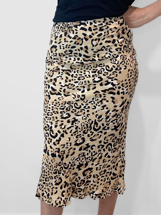 Bias Cut Midi Skirt in Leopard Print
