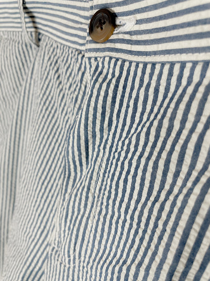 White and Blue Stripe Cotton Shorts