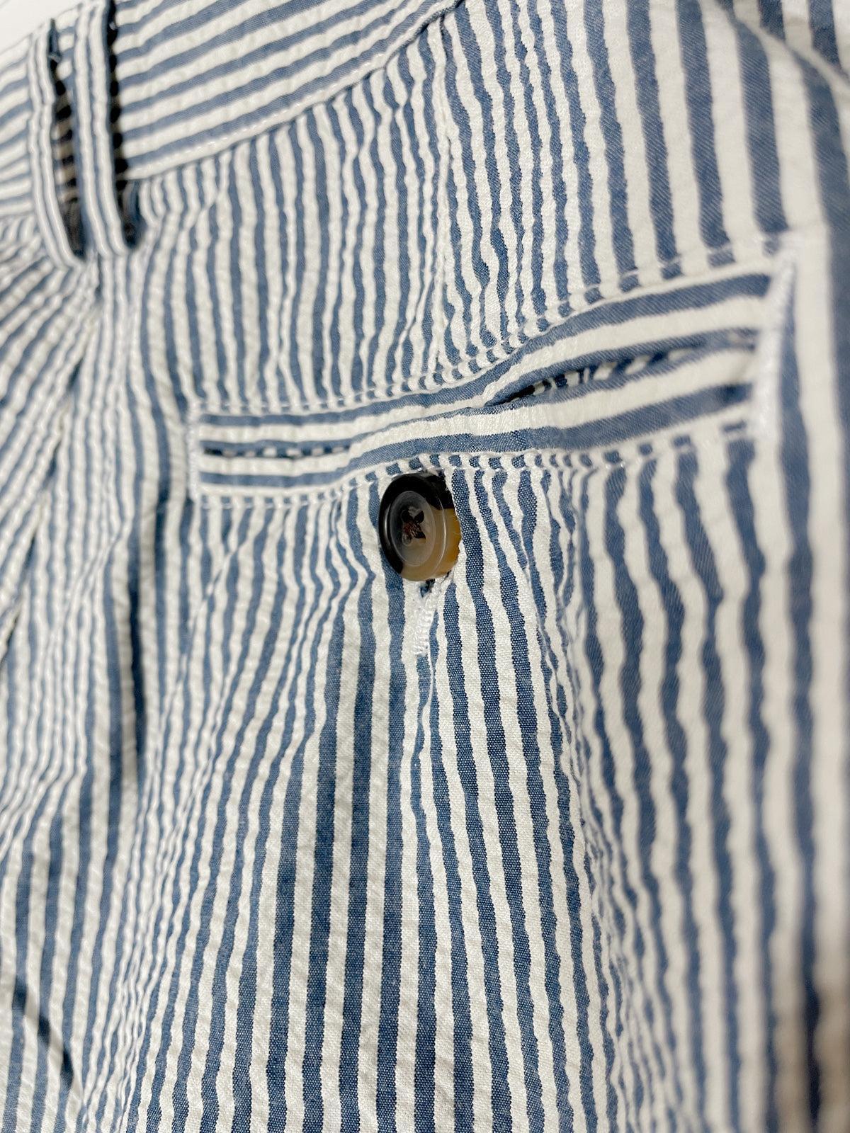 White and Blue Stripe Cotton Shorts