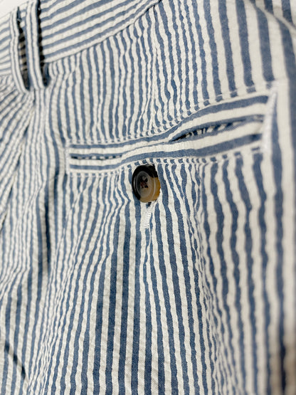 White and Blue Stripe Cotton Shorts