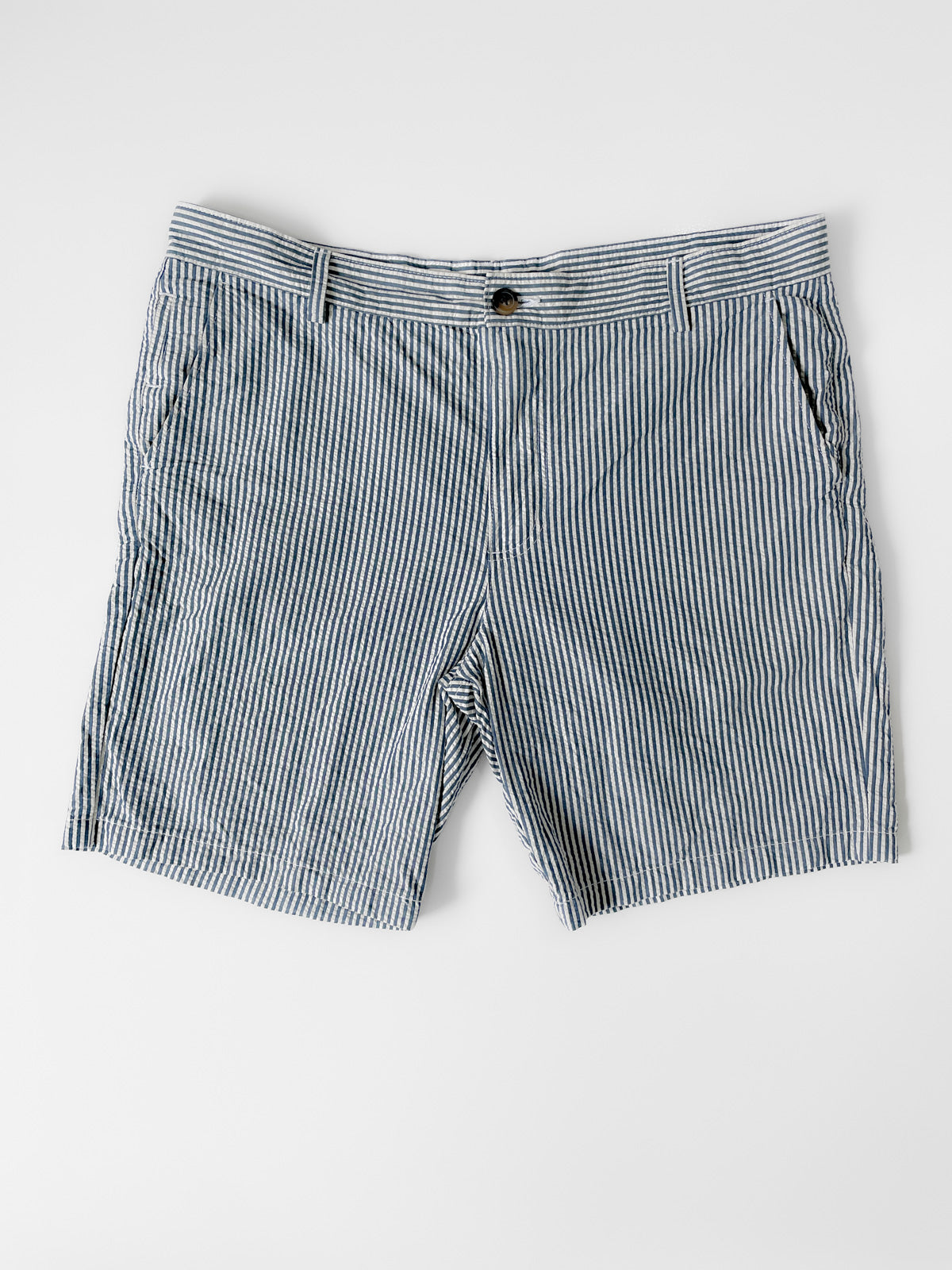 White and Blue Stripe Cotton Shorts
