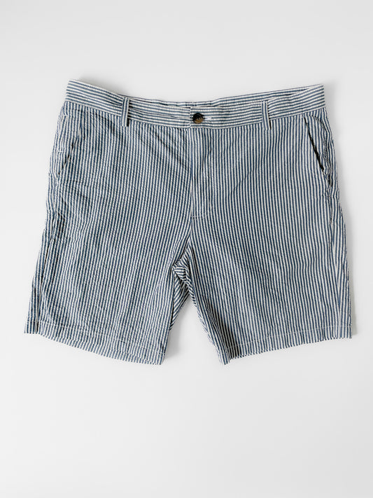 White and Blue Stripe Cotton Shorts