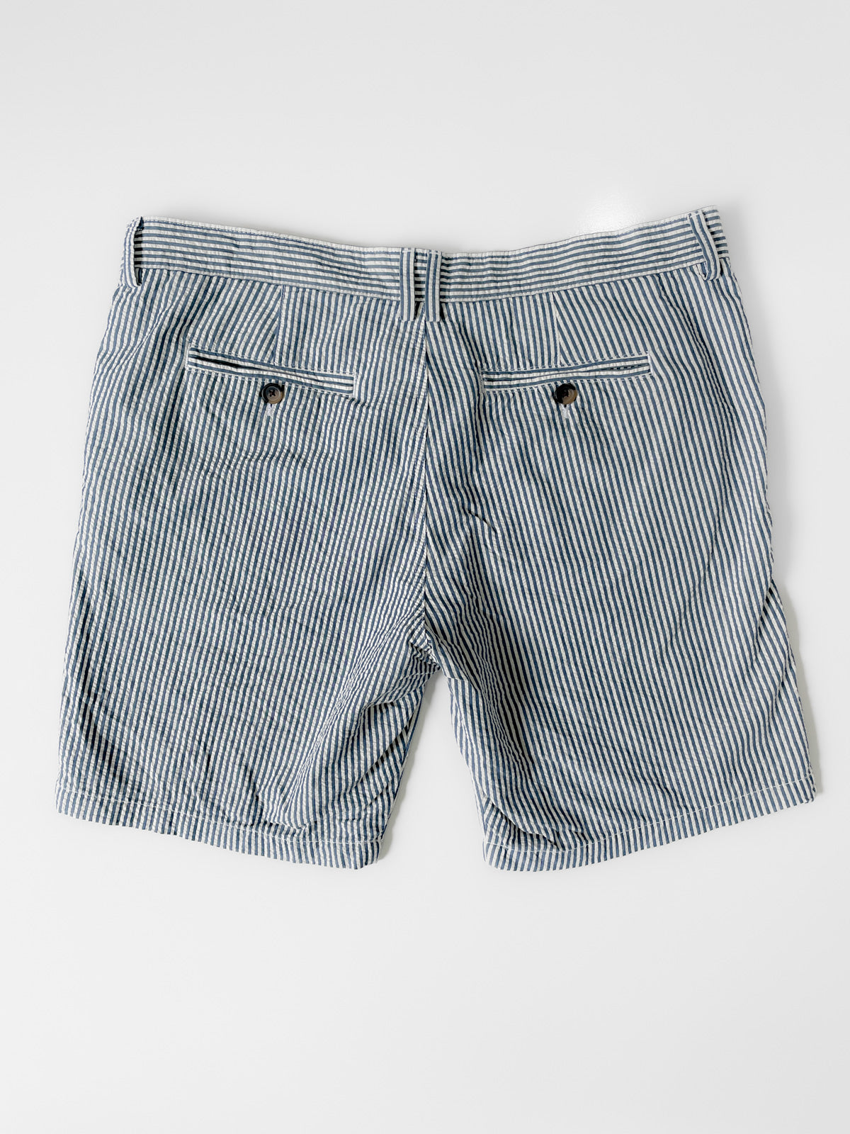 White and Blue Stripe Cotton Shorts