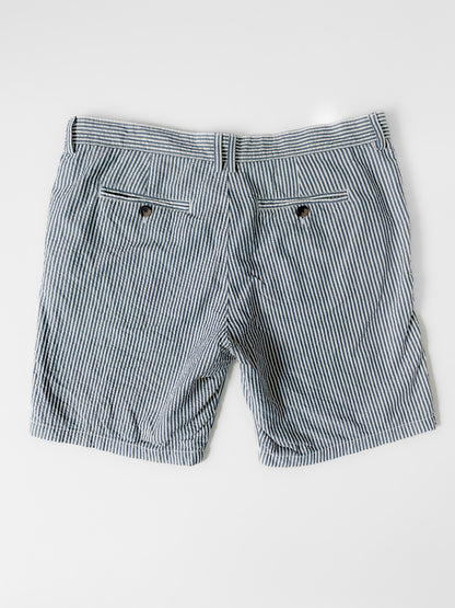 White and Blue Stripe Cotton Shorts
