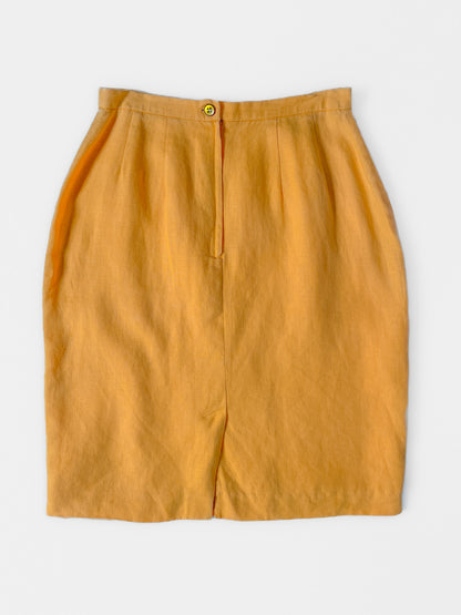 Golden Yellow Mustard Linen Pencil Skirt