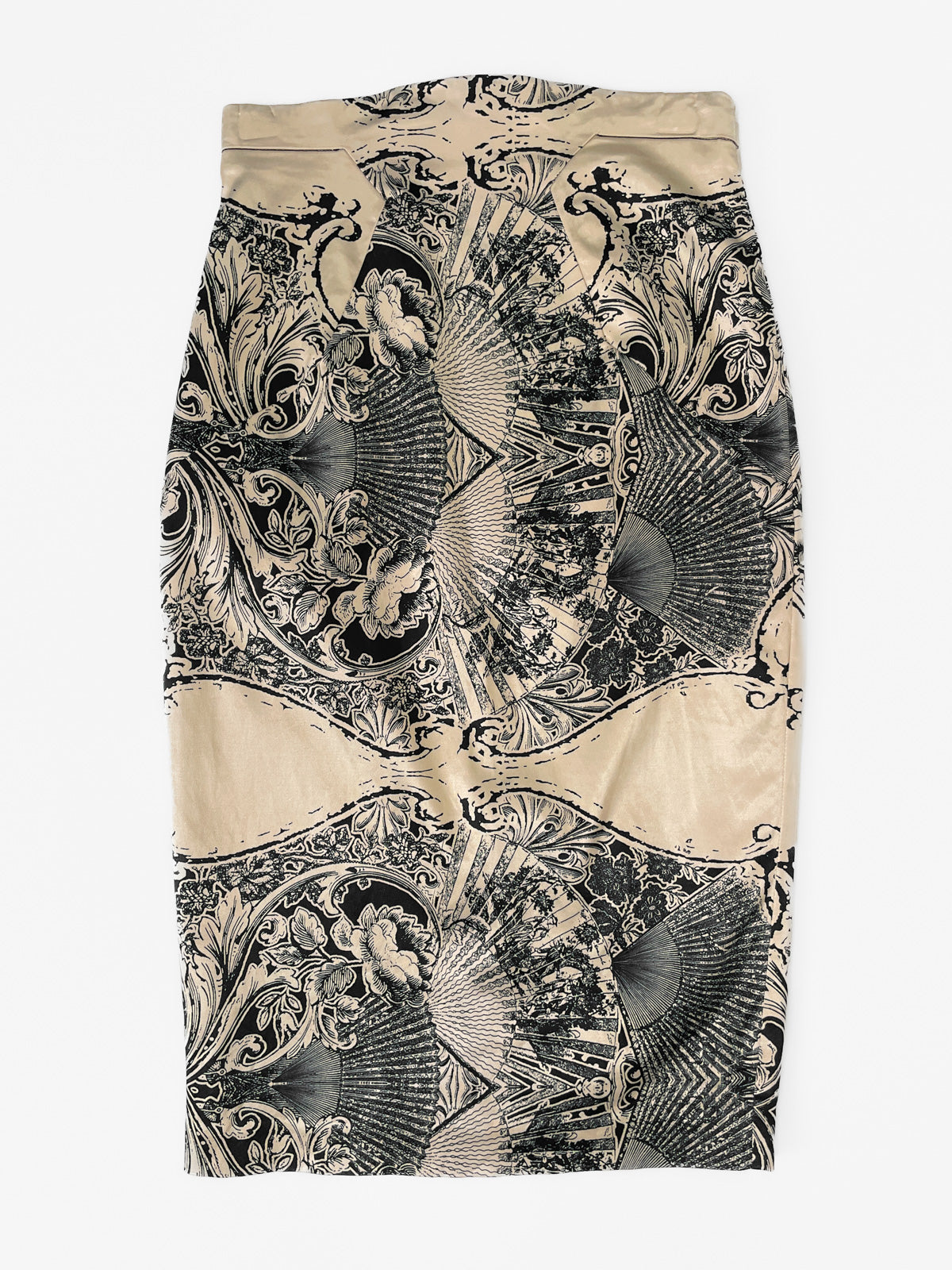 European Satin Pencil Skirt in Champagne & Black