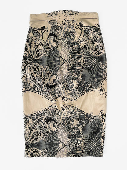 European Satin Pencil Skirt in Champagne & Black