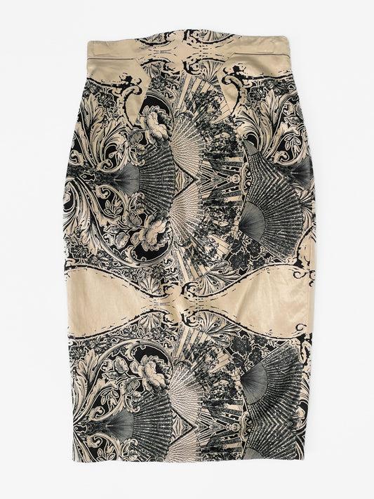 European Satin Pencil Skirt in Champagne & Black