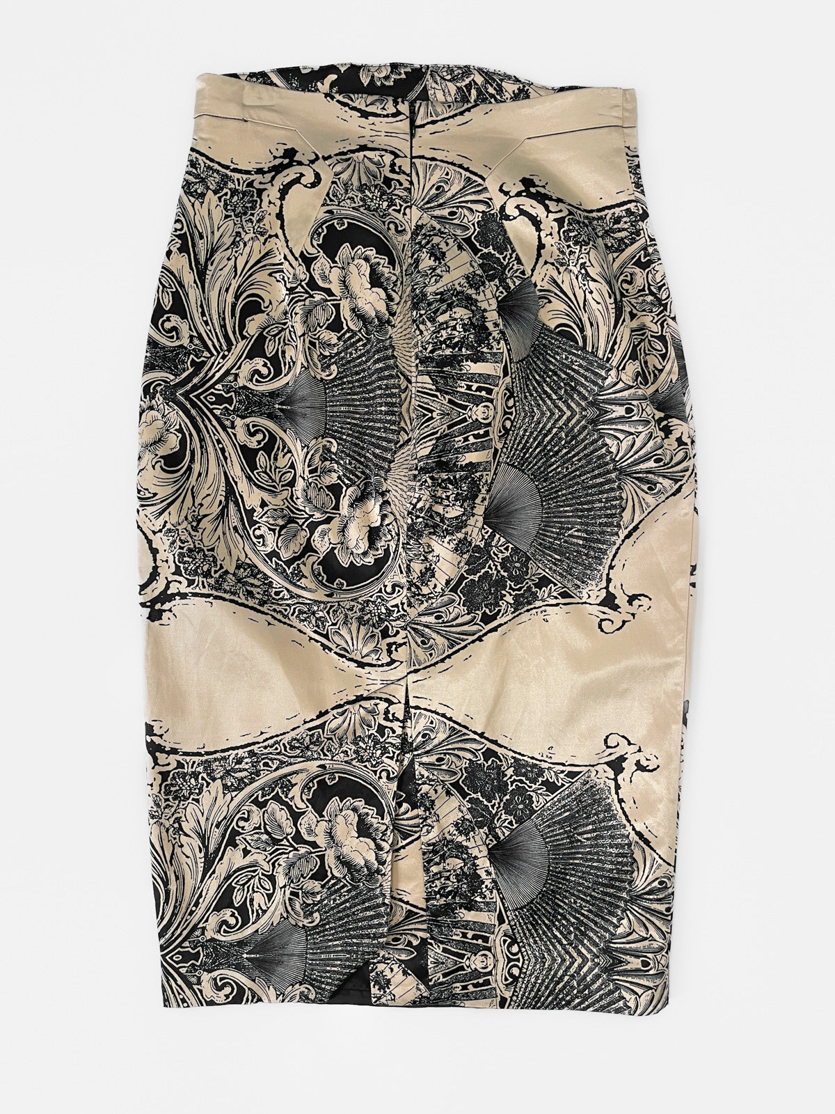 European Satin Pencil Skirt in Champagne & Black