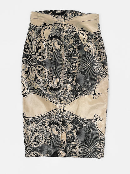 European Satin Pencil Skirt in Champagne & Black