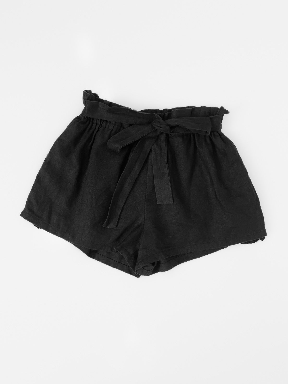 Black Linen Paper Bag Shorts