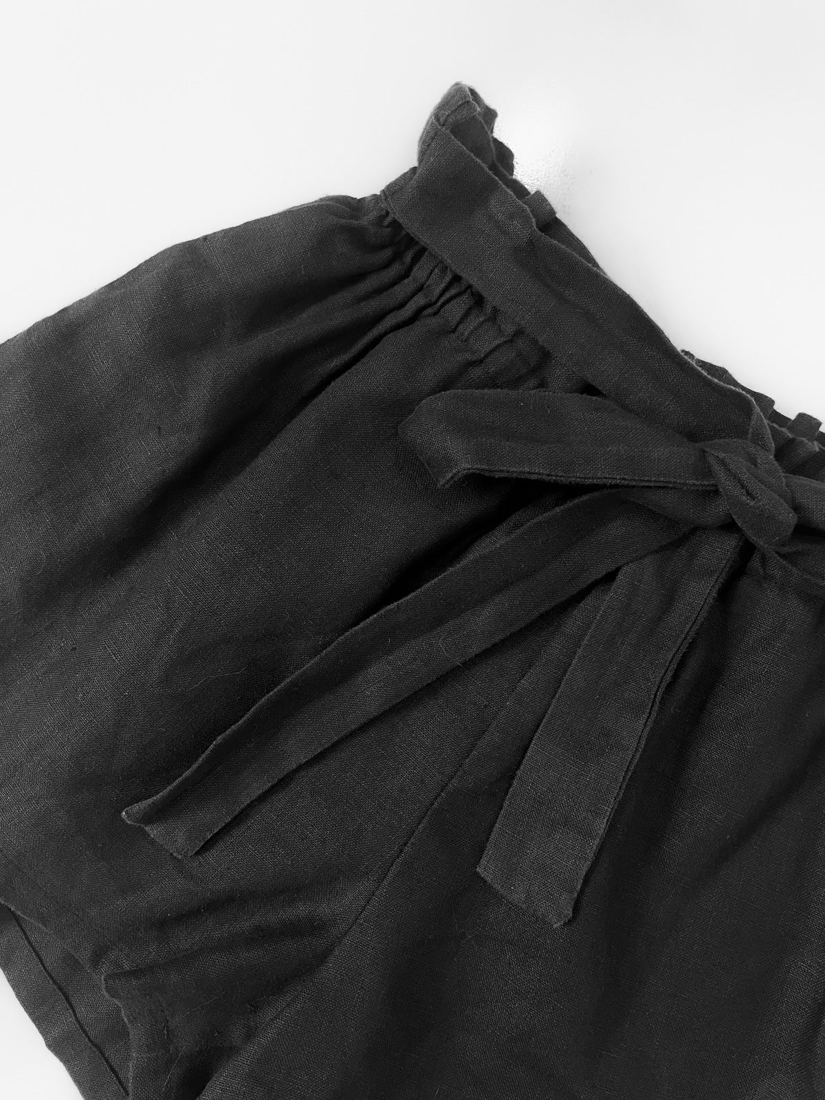 Black Linen Paper Bag Shorts