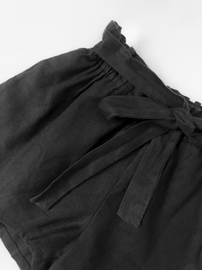 Black Linen Paper Bag Shorts
