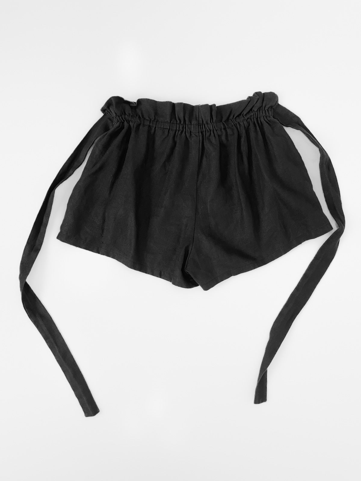 Black Linen Paper Bag Shorts
