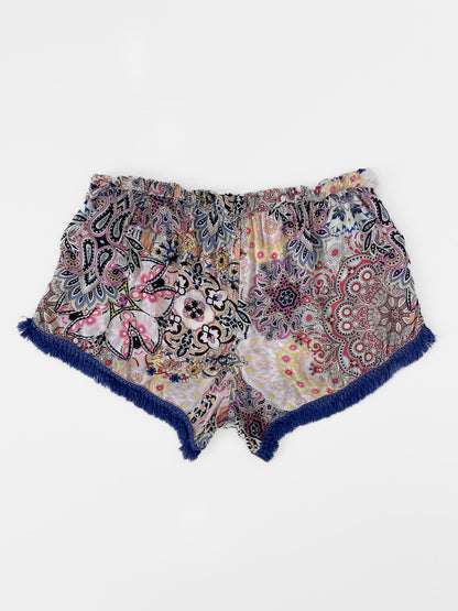 Fringe Trim Summer PJ Print Shorts