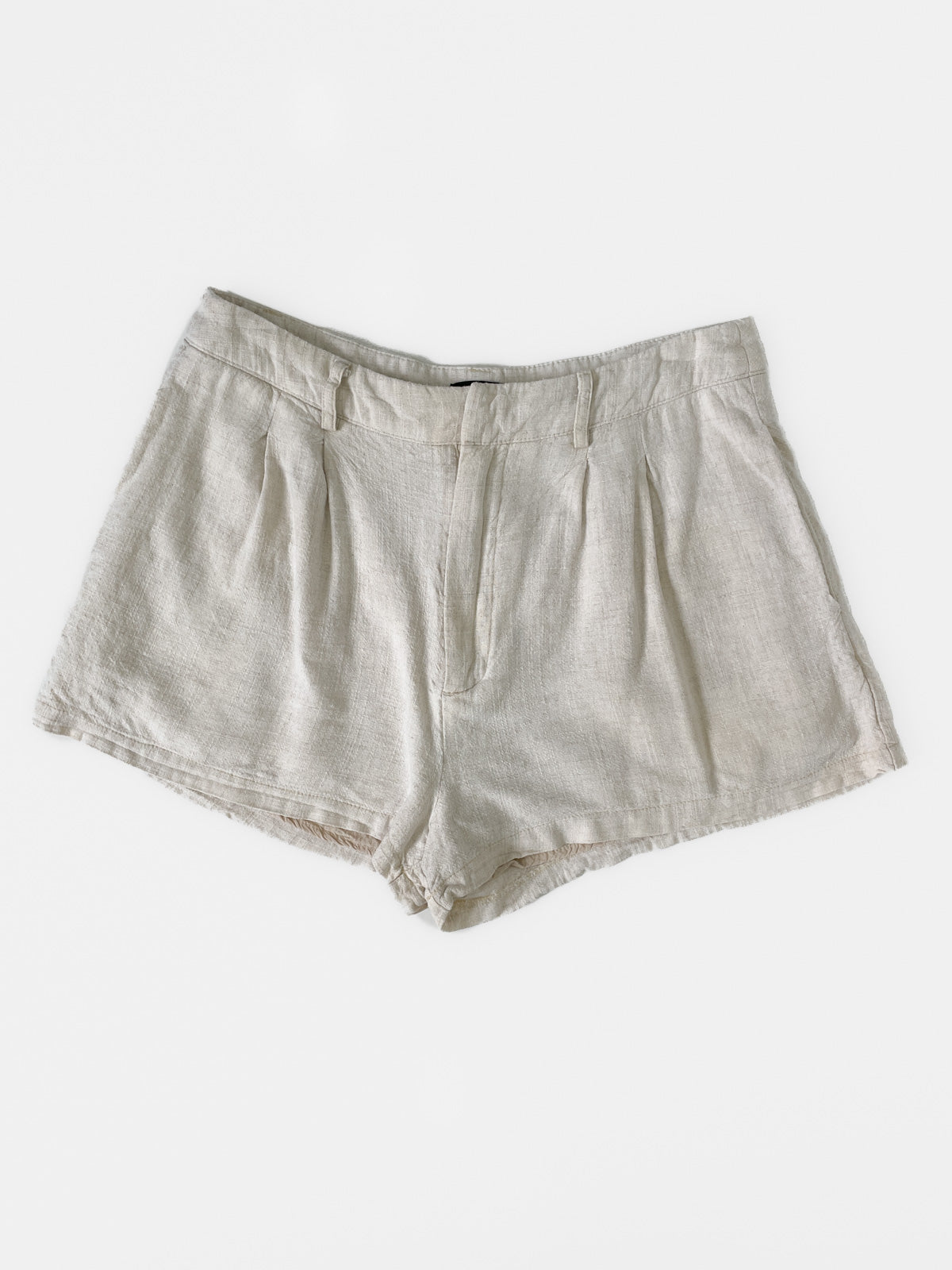 Beige Linen Blend Shorts