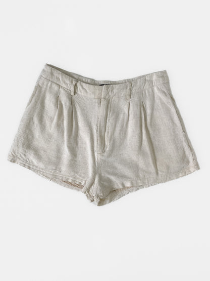 Beige Linen Blend Shorts