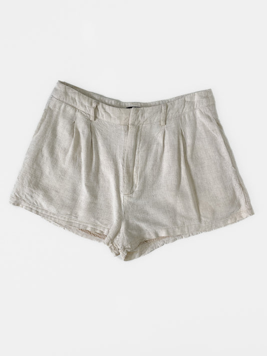 Beige Linen Blend Shorts