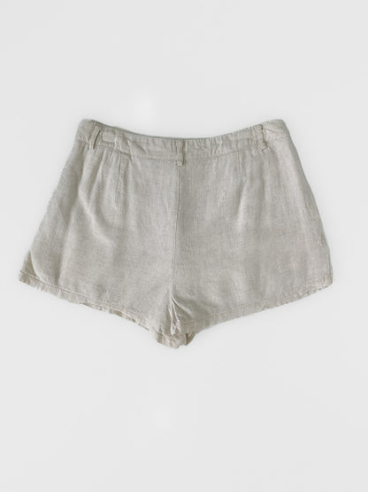 Beige Linen Blend Shorts
