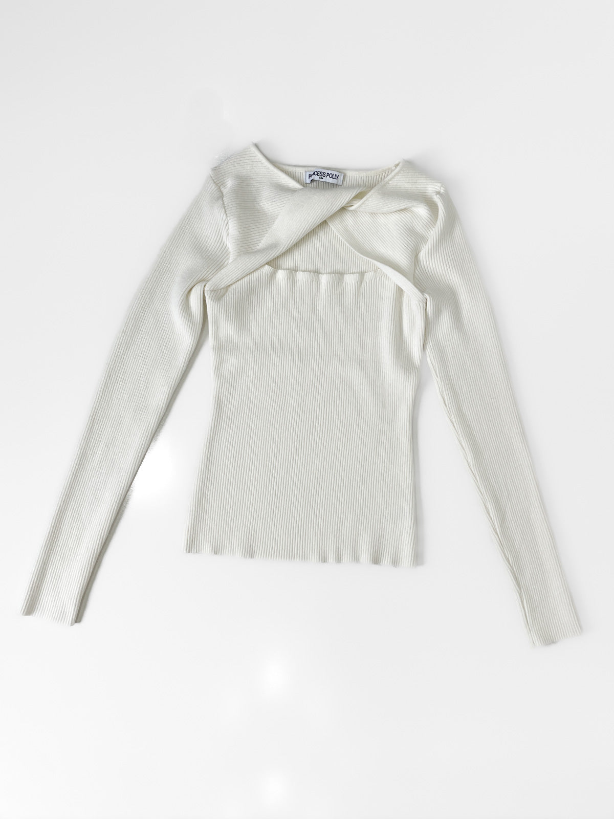 Twist Neck Ribbed Knit Top in Ivory