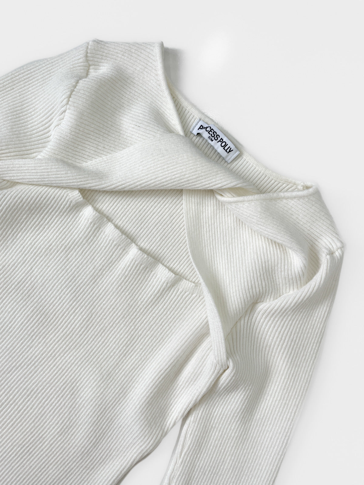Twist Neck Ribbed Knit Top in Ivory