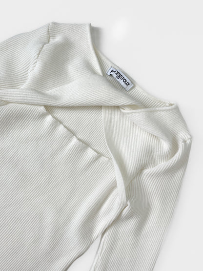 Twist Neck Ribbed Knit Top in Ivory