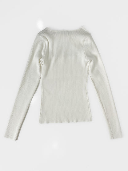 Twist Neck Ribbed Knit Top in Ivory