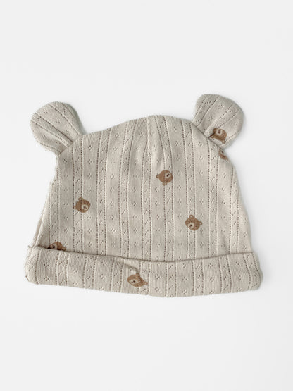 Teddybear Pointelle Beanie in Beige