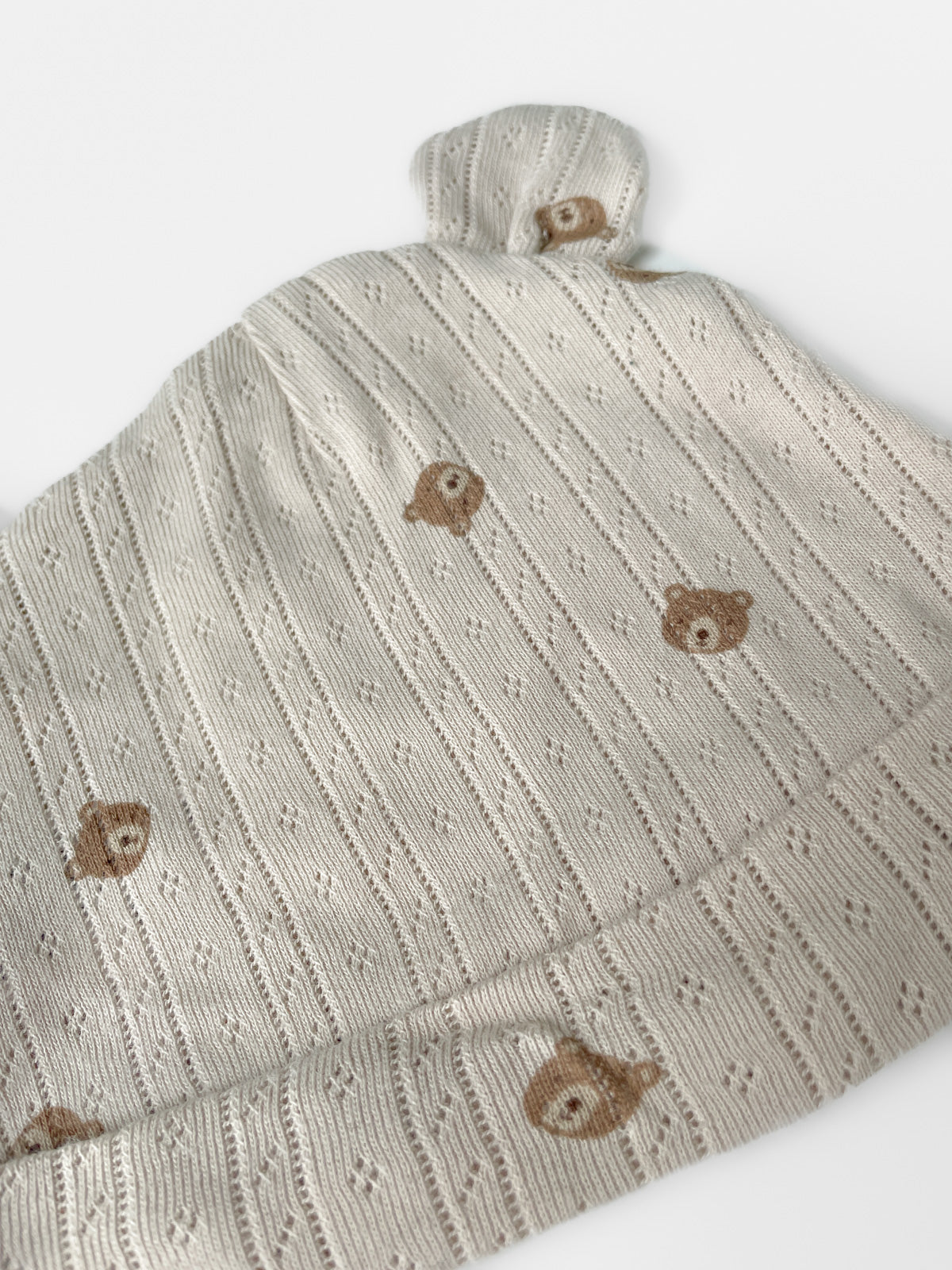 Teddybear Pointelle Beanie in Beige