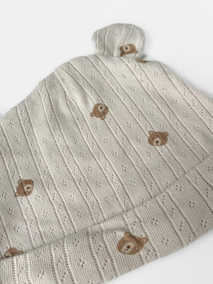 Teddybear Pointelle Beanie in Beige