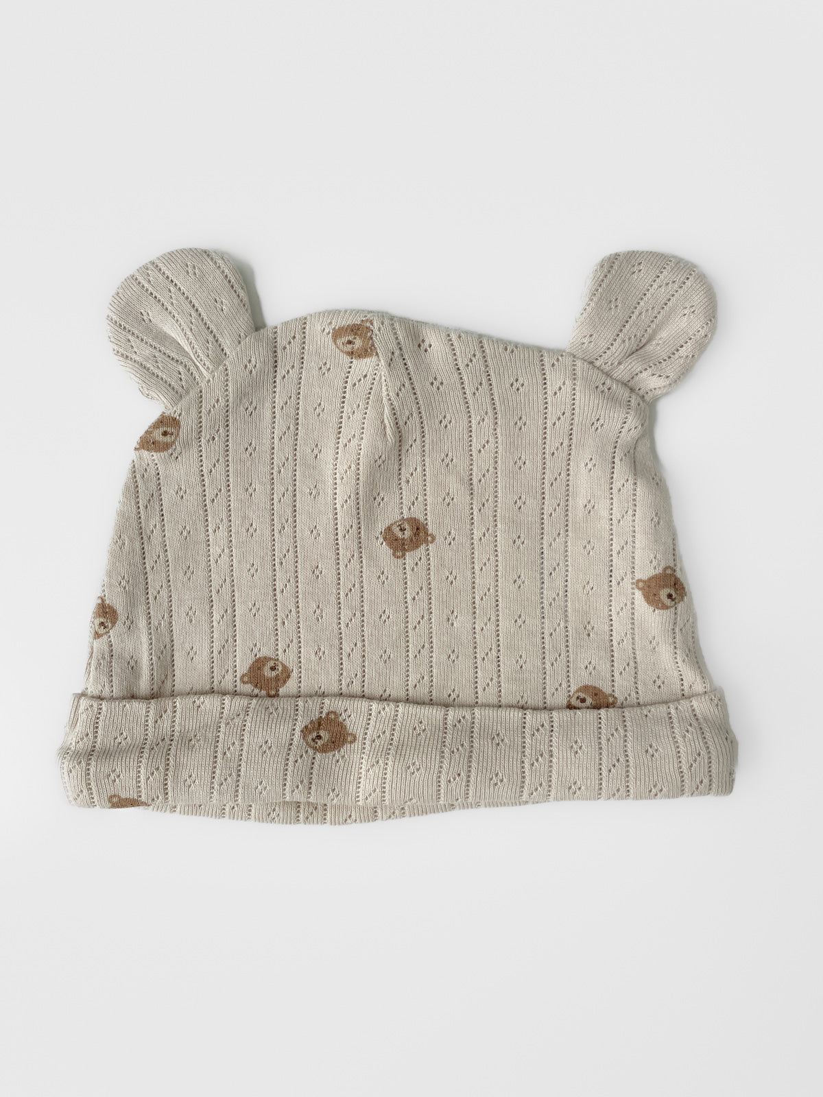 Teddybear Pointelle Beanie in Beige